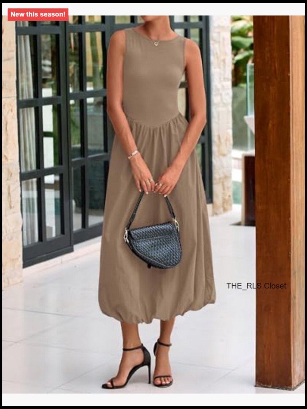Sleeveless Patchwork Knit Tank Midi Dress with Pockets - Picture 4 of 7